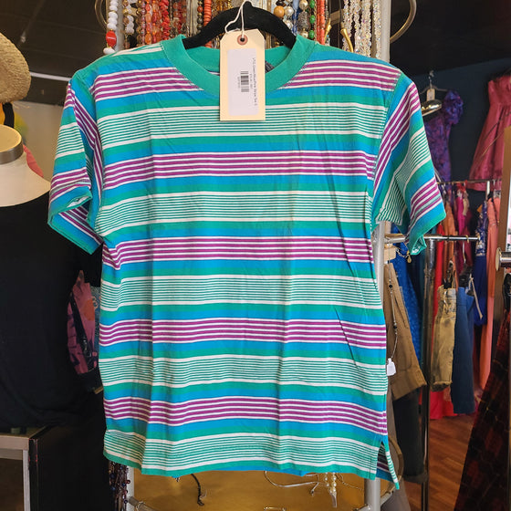 VTG Green/Blue/Pink Stripe Tee S/M - PopRock Vintage. The cool quotes t-shirt store.