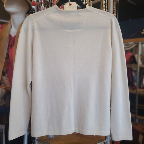 100% CASHMERE White Cardigan S - PopRock Vintage. The cool quotes t-shirt store.