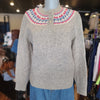 VINTAGE FILENES Taupe Sweater w. Colorful Neckline M - PopRock Vintage. The cool quotes t-shirt store.