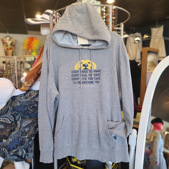 LIFE IS GOOD Grey "Every Snack you Make" Hoodie XXL - PopRock Vintage. The cool quotes t-shirt store.