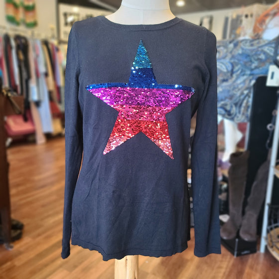 INC Black Sweater w. Reversible Sequin Star M - PopRock Vintage. The cool quotes t-shirt store.