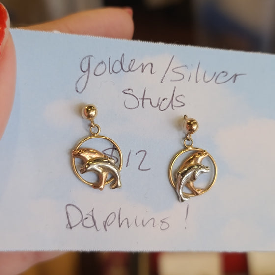 DOLPHIN Golden/Silver Tone Stud Earrings - PopRock Vintage. The cool quotes t-shirt store.