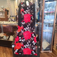  VINTAGE Black Floral Maxi Dress w. Sheer Sleeves M