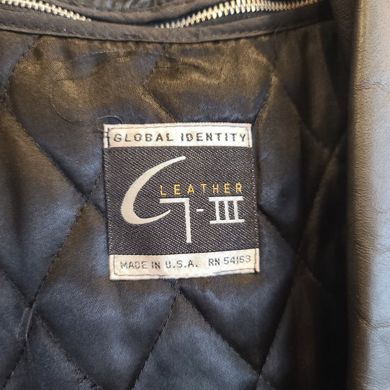 VINTAGE 80's GLOBAL IDENTITY G3 Leather Jacket - PopRock Vintage. The cool quotes t-shirt store.