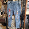 SOUTHERN STITCH Distressed Jeans W. Plaid Patches XL - PopRock Vintage. The cool quotes t-shirt store.
