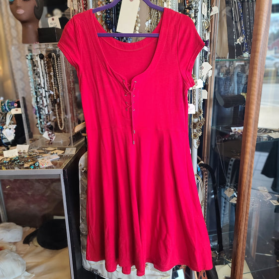 CHAPS Red Lace Up Skater Dress L - PopRock Vintage. The cool quotes t-shirt store.