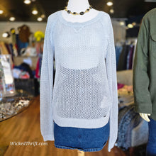  HOLLISTER Grey Shimmer Open Knit Mesh Sweater L - PopRock Vintage. The cool quotes t-shirt store.