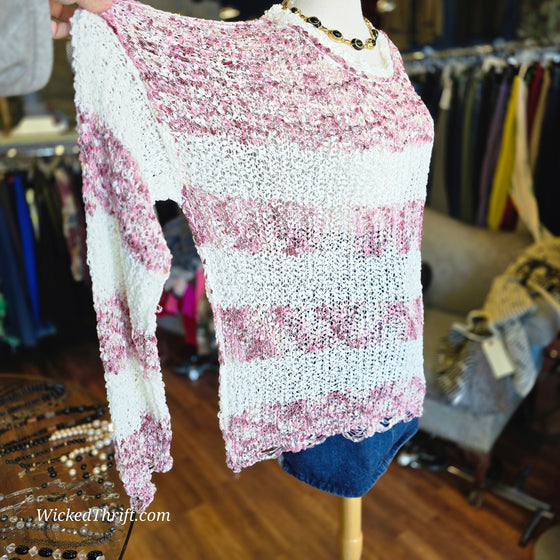 POL NWT Pink/White Ribbon Knit Sweater XL - PopRock Vintage. The cool quotes t-shirt store.