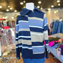  ERIKA Blue/Brown Stripe Sweater L - PopRock Vintage. The cool quotes t-shirt store.