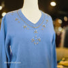 HALAND Blue V Neck Sweater w. Beaded Neckline M - PopRock Vintage. The cool quotes t-shirt store.