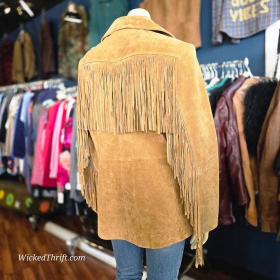 VINTAGE XOXO Brown Suede Fringe Jacket L - PopRock Vintage. The cool quotes t-shirt store.