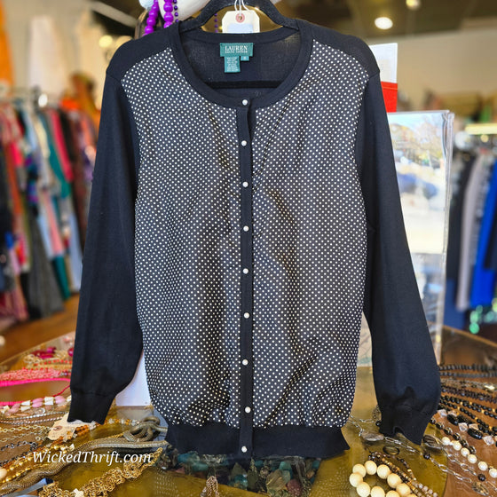 RALPH LAUREN Black/Polkadot Cardigan 1X - PopRock Vintage. The cool quotes t-shirt store.