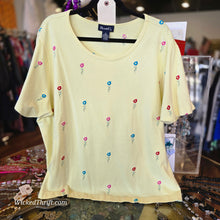  DENIM & CO Yellow Tee w. Floral Embroidery 3X - PopRock Vintage. The cool quotes t-shirt store.