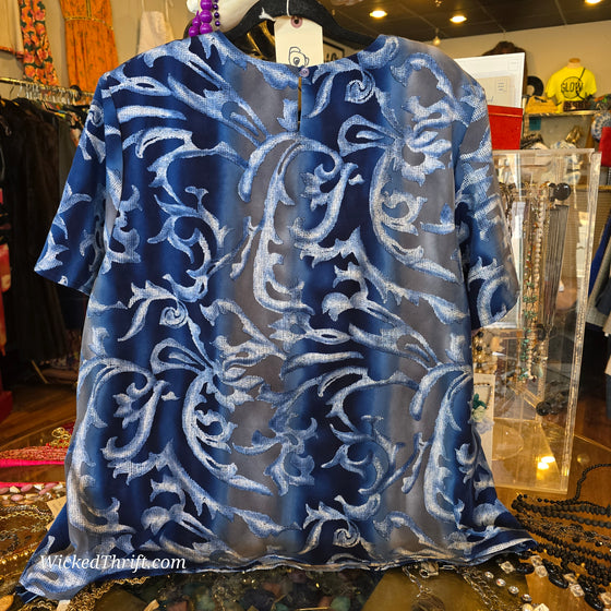 MAGGIE SWEER NWT Blue Tropical Pattern Top 2X - PopRock Vintage. The cool quotes t-shirt store.