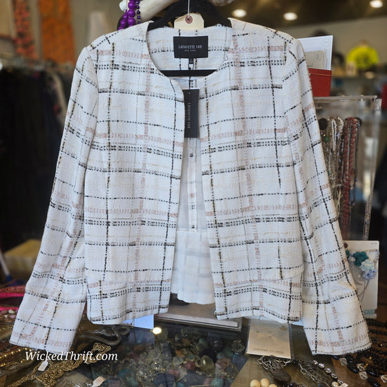 LAYFAYETTE NWT (Orig. $289) White/Black Tweed Blazer L - PopRock Vintage. The cool quotes t-shirt store.