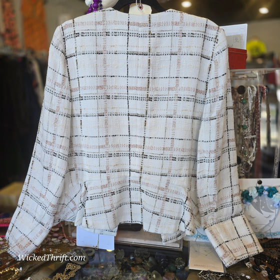 LAYFAYETTE NWT (Orig. $289) White/Black Tweed Blazer L - PopRock Vintage. The cool quotes t-shirt store.