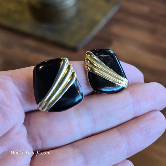 VINTAGE Black/Gold Square Clip On Earrings - PopRock Vintage. The cool quotes t-shirt store.