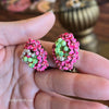 VINTAGE Green/Pink Floral Clip On Earrings - PopRock Vintage. The cool quotes t-shirt store.