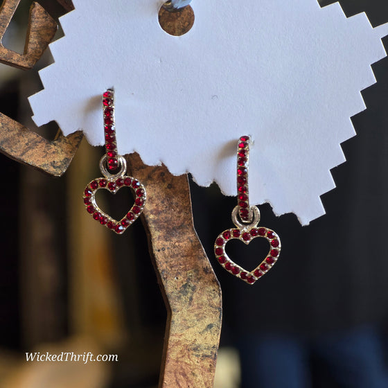 RED RHINESTONE Heard Hoop Earrings - PopRock Vintage. The cool quotes t-shirt store.