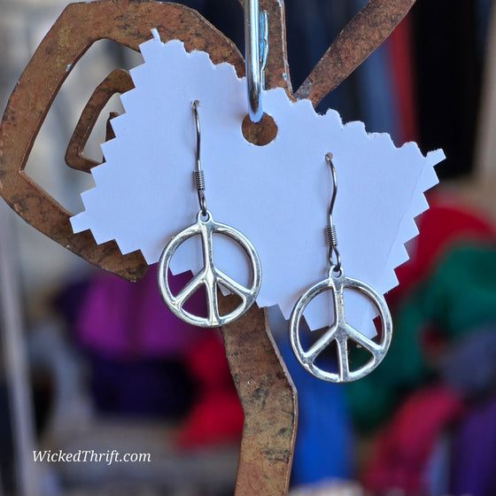 STAINLESS STEEL Peace Drop Earrings - PopRock Vintage. The cool quotes t-shirt store.