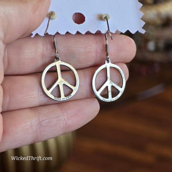 STAINLESS STEEL Peace Drop Earrings - PopRock Vintage. The cool quotes t-shirt store.