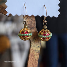  VINTAGE Gold Tone/Red/Turquoise Ornament Drop Earrings - PopRock Vintage. The cool quotes t-shirt store.