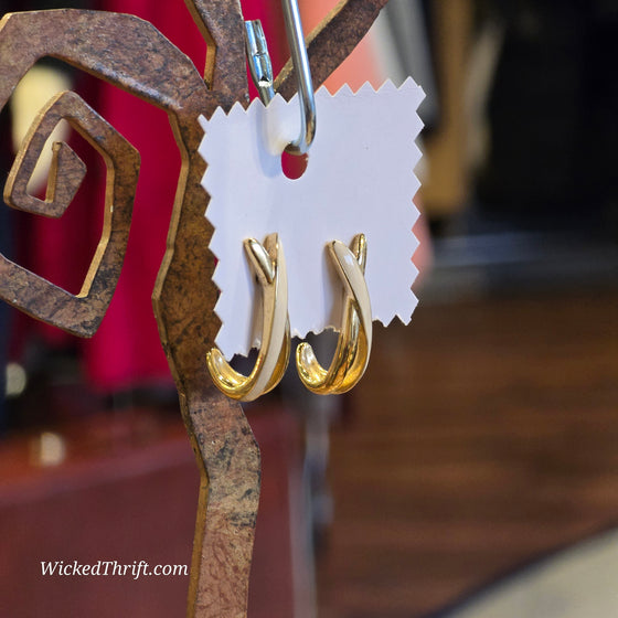 GOLDEN/ Cream "X" Swoop Earrings - PopRock Vintage. The cool quotes t-shirt store.