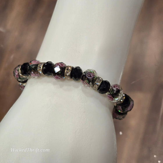 REAL CRYSTAL Black/Rose Beaded Stretchy Bracelet - PopRock Vintage. The cool quotes t-shirt store.