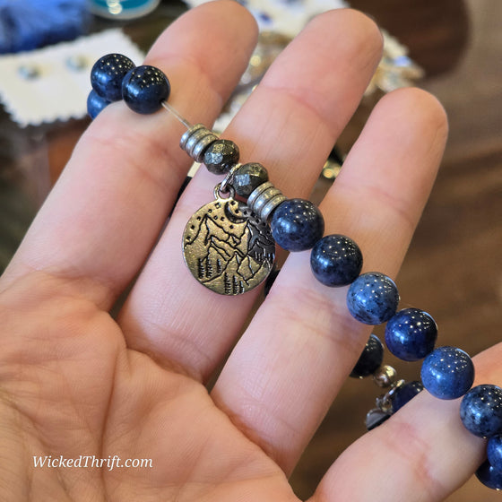 T. JAZELLE Blue Beaded Mountains Stretchy Bracelet - PopRock Vintage. The cool quotes t-shirt store.