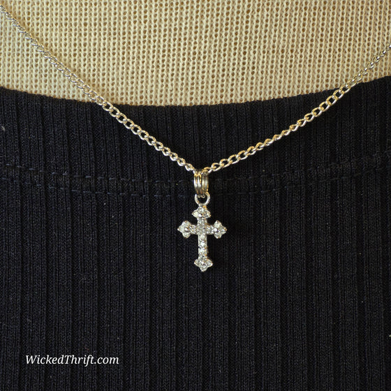 SILVER TONE Mini Cross Necklace - PopRock Vintage. The cool quotes t-shirt store.