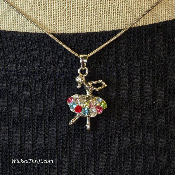 DISENY Multicolor Rhinestone Ballerina Necklace - PopRock Vintage. The cool quotes t-shirt store.