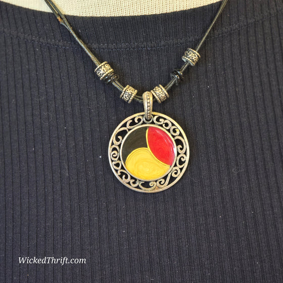 BLACK/Red/Yellow Circle Pendant on Leather Cord Necklace - PopRock Vintage. The cool quotes t-shirt store.