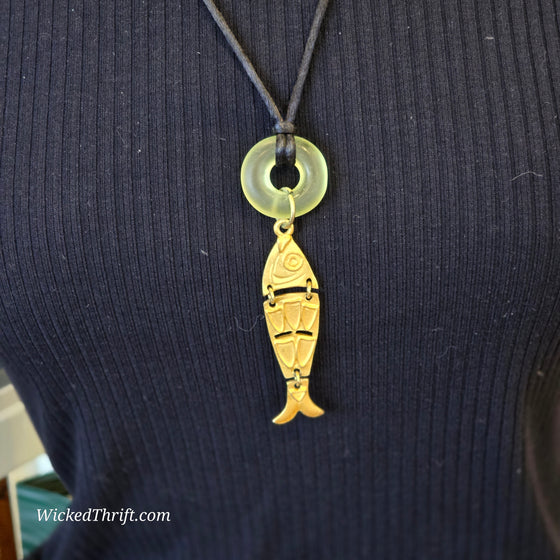 GOLDEN Tri Part Fish Pendant on Black Rope - PopRock Vintage. The cool quotes t-shirt store.