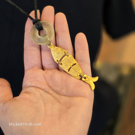 GOLDEN Tri Part Fish Pendant on Black Rope - PopRock Vintage. The cool quotes t-shirt store.