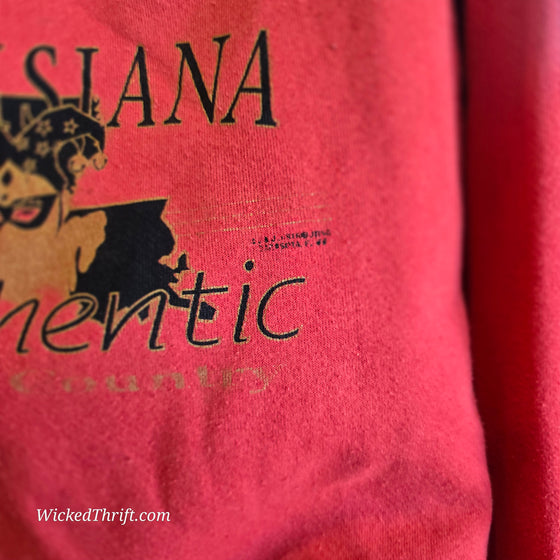 LOUISIANA AUTHENTIC Red Cut Neck Sweatshirt S - PopRock Vintage. The cool quotes t-shirt store.