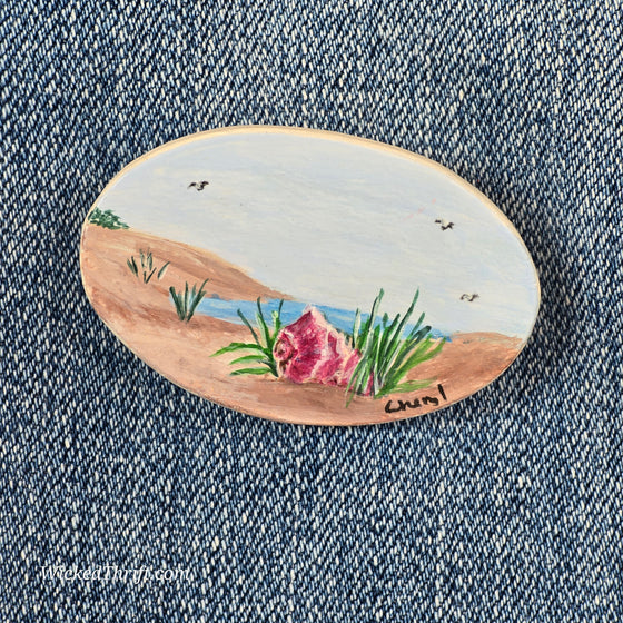 HANDPAINTED Oval Costal Scene Pin - PopRock Vintage. The cool quotes t-shirt store.