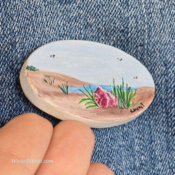 HANDPAINTED Oval Costal Scene Pin - PopRock Vintage. The cool quotes t-shirt store.