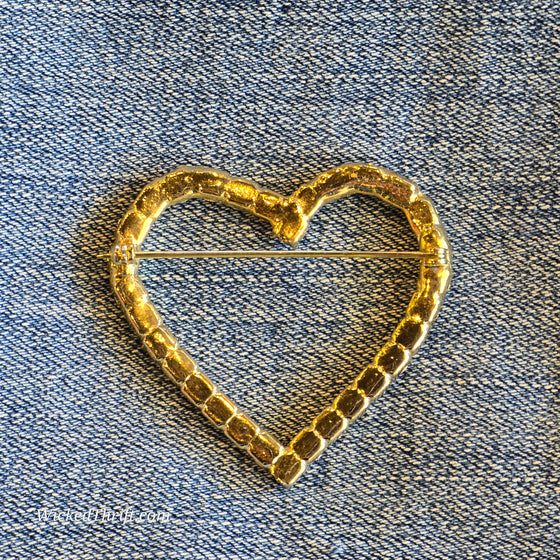 Golden Rhinestone Heart Pin - PopRock Vintage. The cool quotes t-shirt store.