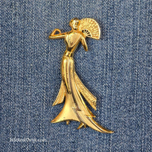  JJ Golden Lady with Fan Pin - PopRock Vintage. The cool quotes t-shirt store.