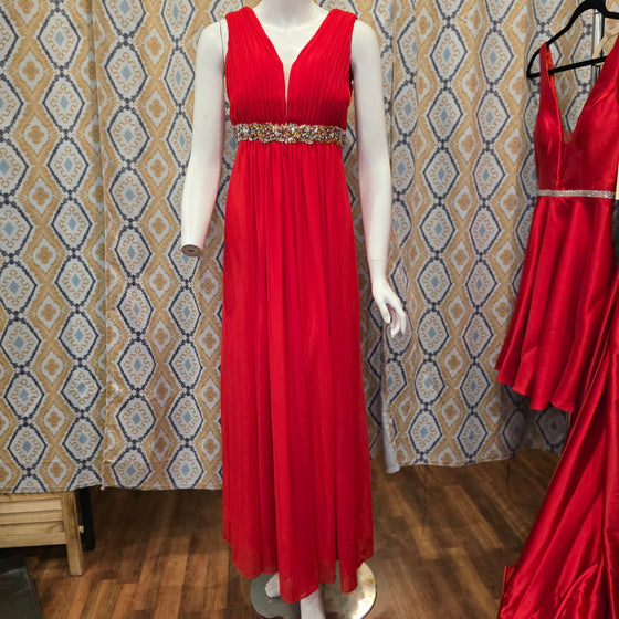 JOVANI Red Chiffon Formal w. Rhinestone Waist 2 - PopRock Vintage. The cool quotes t-shirt store.