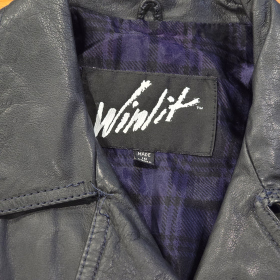 VINTAGE WINLIT Black/Blue Leather Jacket S/M