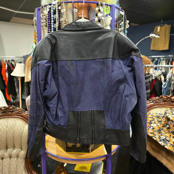 VINTAGE WINLIT Black/Blue Leather Jacket S/M