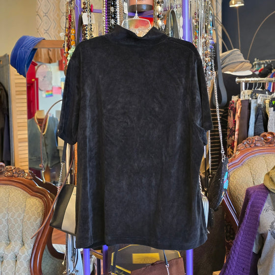 VENIZIA JEANS Black Velvet High Neck Short Sleeve Top 22/24
