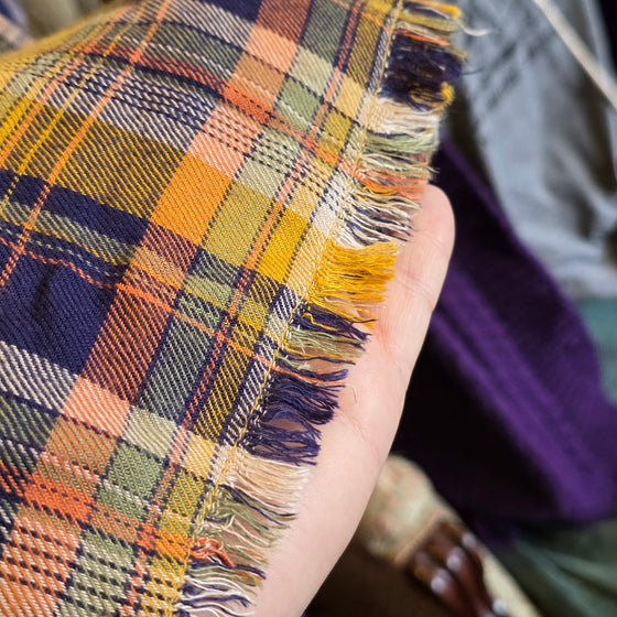 HESTER & ORCHARD Yellow/Blue Fringe Bottom Plaid Top S