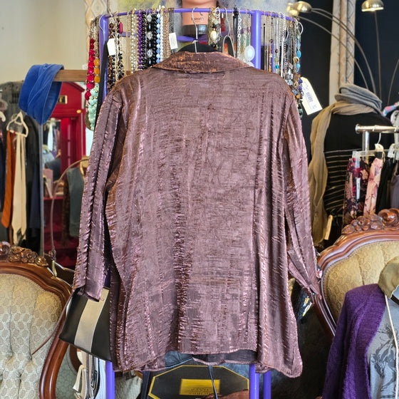 ELEMENTZ Brown Shimmer Faux Layer Button Up 2X