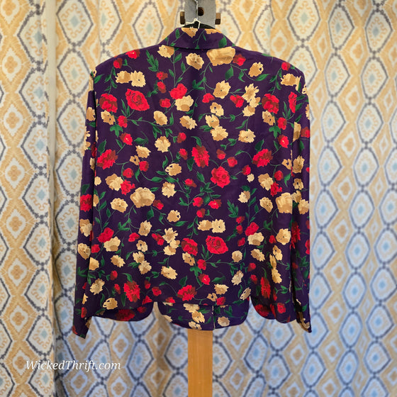 VINTAGE LESLIE FAY Purple Floral Jacket 16 - PopRock Vintage. The cool quotes t-shirt store.