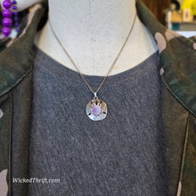  SILVER Sand Dollar Pendant w. Purple Shell Middle on Sterling Chain - PopRock Vintage. The cool quotes t-shirt store.