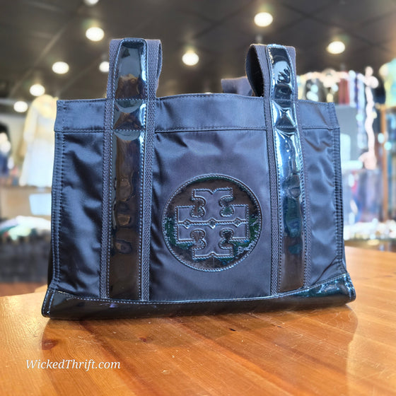 TORY BURCH Black Nylon/Patent Leather "Ella" Tote AS IS - PopRock Vintage. The cool quotes t-shirt store.