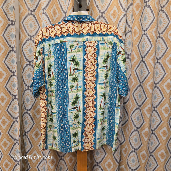 CURRENT Colorful Rayon Hawaiian Shirt L - PopRock Vintage. The cool quotes t-shirt store.