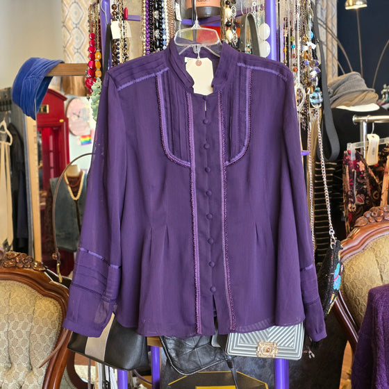 COLDWATER CREEK Purple Button Up Top L